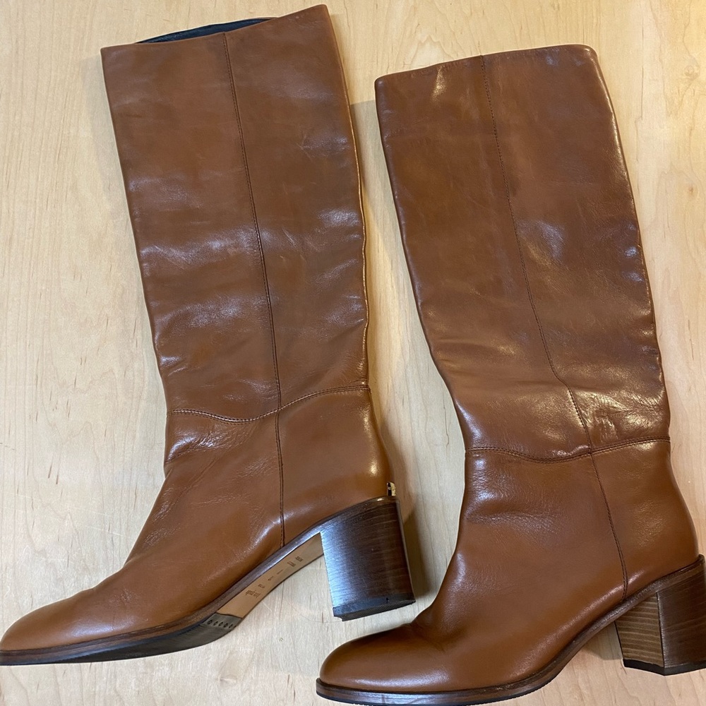 Kate Spade NY Brown Leather Knee High Boots size 10M Made in Italy. Block Heel.